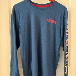 NASA Blue Long Sleeve Shirt with Graphic Design on the Sleeve
